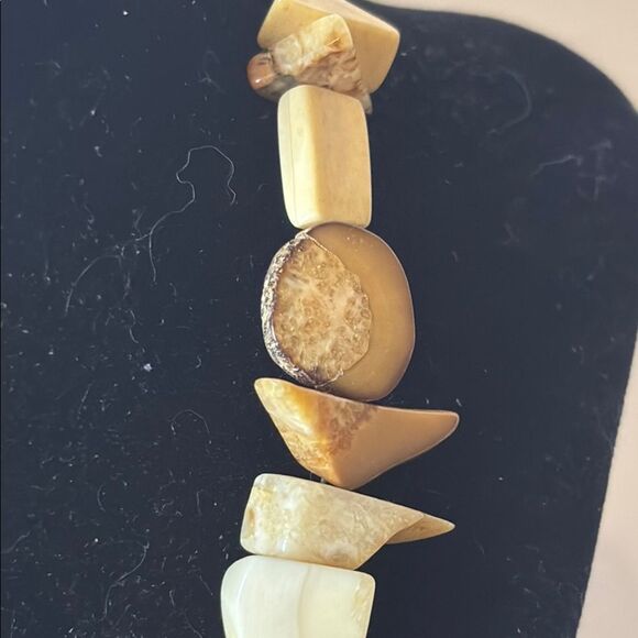 Tribal Brown and Cream Beaded Bohemian Style Statement Necklace 24” - Picture 5 of 6